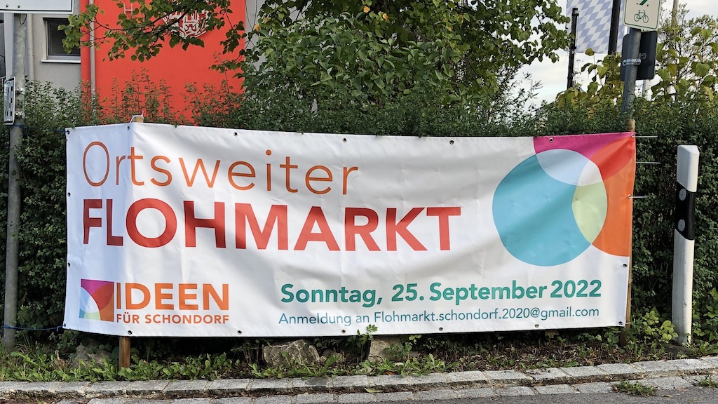 Banner Ankündigung ortsweiter Flohmarkt in Schondorf