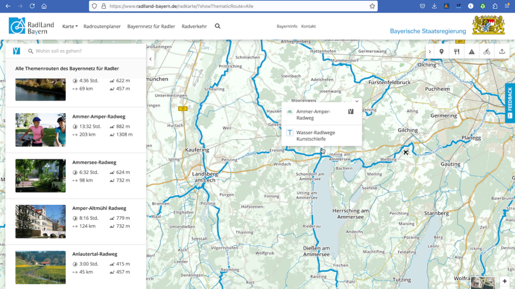 Radroutenplaner Bayern ist eine Radl-App für Bayern und zeigt alle Themenradwege in Bayern